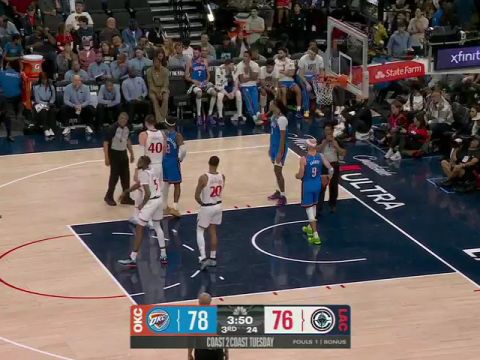 NBA常规赛：雷霆vs快船第3节中文解说回放