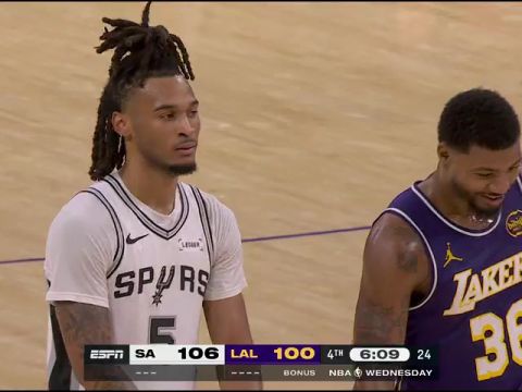 NBA常规赛：马刺vs湖人第4节英文原声回放