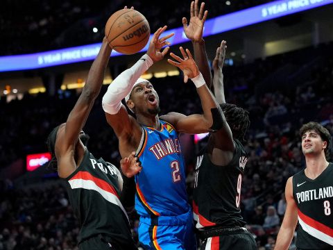 雷霆119-121开拓者 阿夫迪亚准三双亚历山大35+9开拓者逆转终结雷霆8连胜