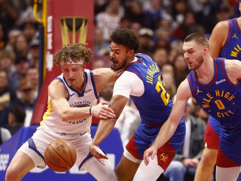 勇士vs掘金精华回放 约基奇26+9+9掘金六人上双大胜残阵勇士