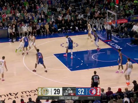 NBA常规赛：凯尔特人vs76人第2节英文原声回放