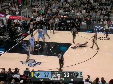 灰熊vs马刺第2节英文原声回放