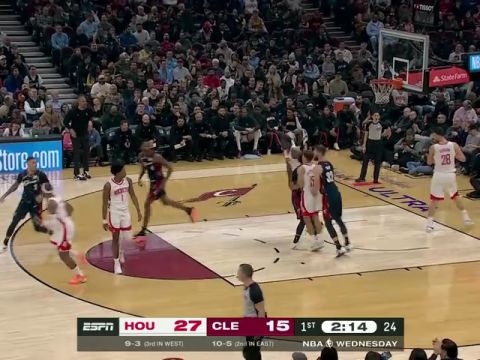 NBA常规赛：火箭vs骑士第1节英文原声回放