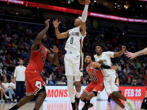 公牛130-143鹈鹕 锡安29分鹈鹕八人得分上双成功击退公牛