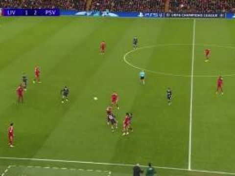 [进球视频]利物浦1-3落后埃因霍温！科纳特失误，德里欧补射破门