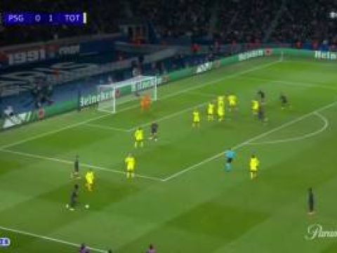 [进球视频]世界波！维蒂尼亚不停球直接远射死角破门，巴黎主场1-1热刺！