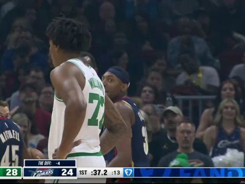 NBA常规赛：凯尔特人vs骑士第1节英文原声回放