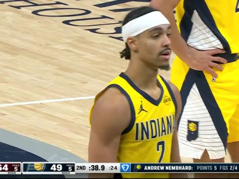 NBA常规赛：骑士vs步行者第2节英文原声回放