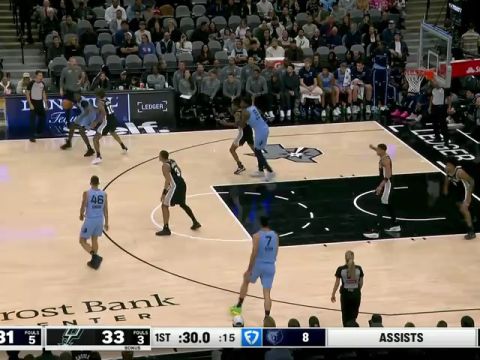 NBA常规赛：灰熊vs马刺第1节中文解说回放