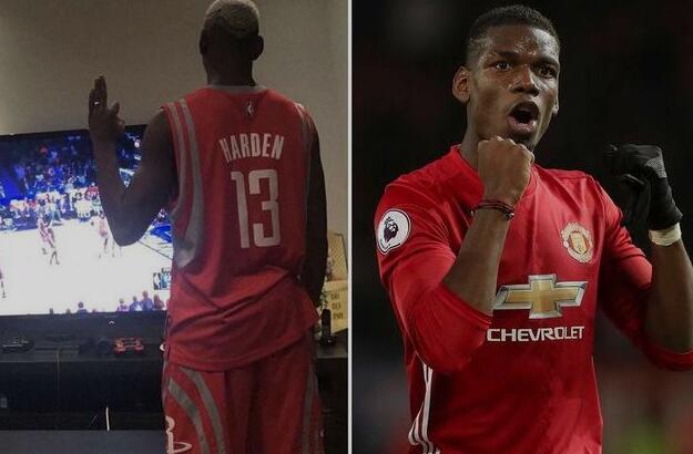 博格巴也看NBA，身著哈登球衣為哥們加油