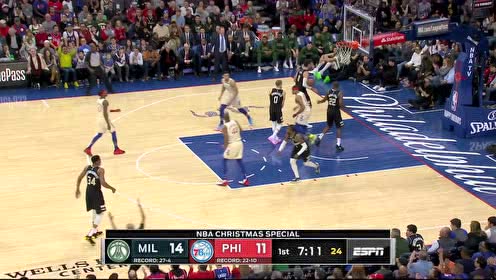 【NBA集錦】張手就有 恩比德側(cè)翼三分一箭穿心