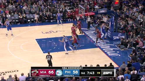 【NBA集锦】双帝合璧威力无穷 恩比德大帽西蒙斯抢板一条龙打穿整场