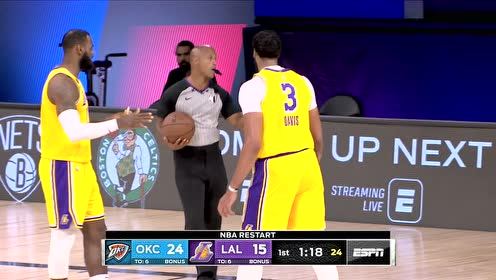 【NBA集锦】浓眉垂直起跳伸出猿臂送出大帽 可惜被判防守干扰球