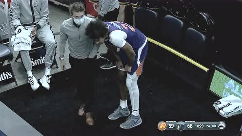 【NBA集锦】来得太突然！约翰逊上篮落地造成小腿拉伤离场检查