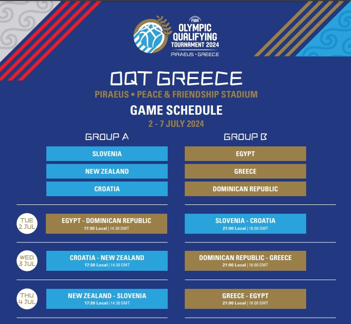 希腊男篮2024巴黎奥运会资格赛(落选赛)赛程时间表
