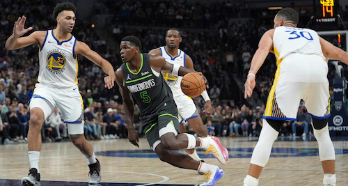 NBA季后赛勇士vs森林狼半场战报 库里伤退！爱德华兹手感冰凉勇士半场领先13分
