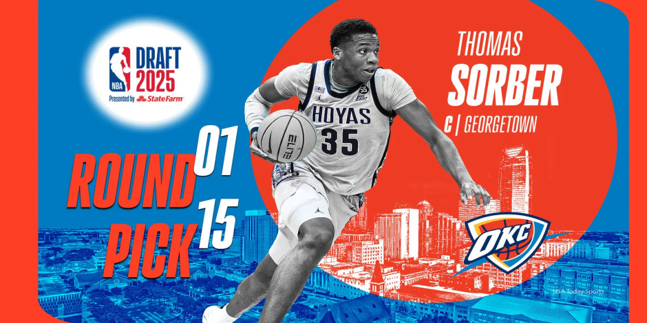 2025年NBA选秀托马斯-索伯 雷霆在第15顺位选中来自乔治城的全面中锋