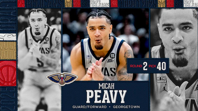 2025NBA选秀迈卡-皮维 鹈鹕40顺位选中来自乔治城大学锋卫摇摆人迈卡-皮维