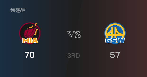 NBA常规赛：三节数据，热火以70-57领先勇士，拉尔森14分4篮板3助攻