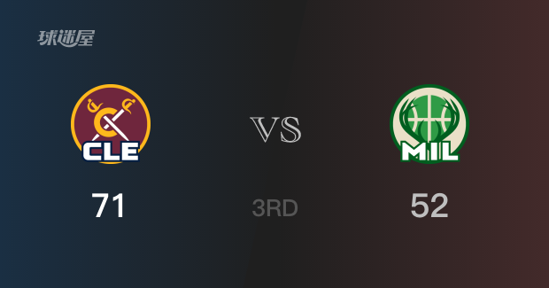 NBA常规赛：三节结束，骑士以71-52领先雄鹿，汤姆林14分9篮板3助攻