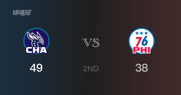 NBA常规赛：半场结束，黄蜂以49-38领先76人，沃克12分