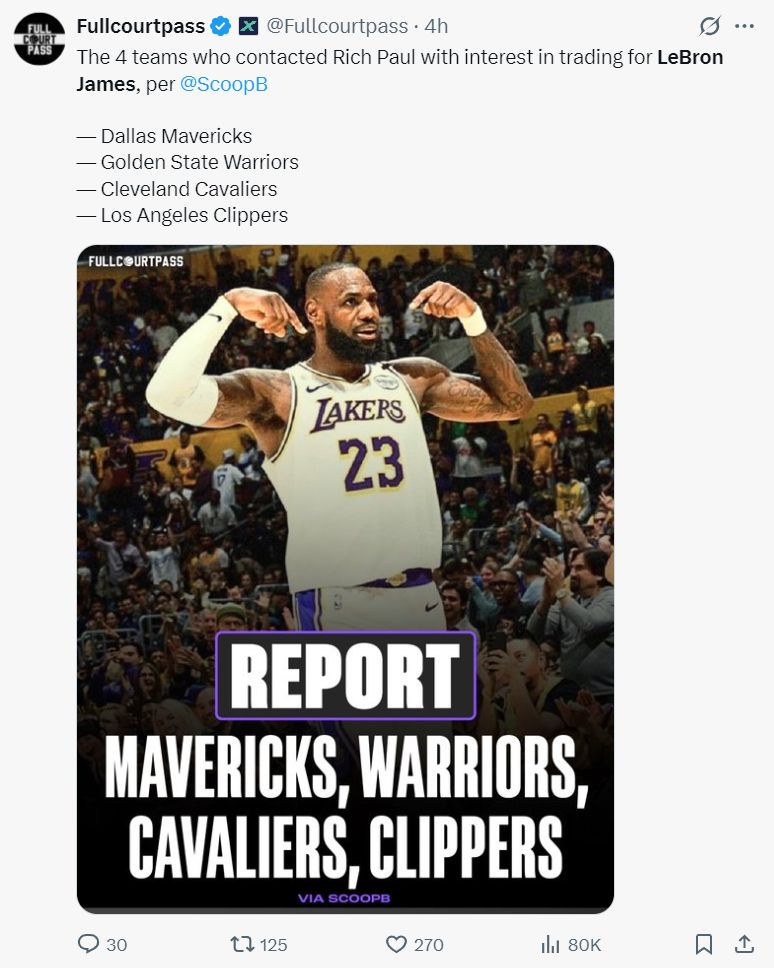 美记曝多队探索交易勒布朗不实！东契奇喜欢与老詹合作 ESPN更正1信息