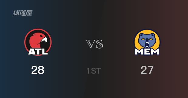 NBA常规赛：首节结束，老鹰以28-27领先灰熊，科比·约翰逊7分2篮板