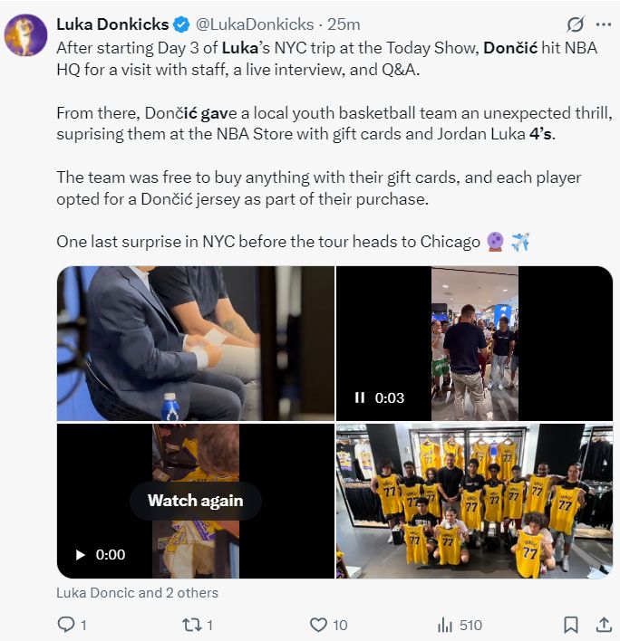 NBA官方晒东契奇活动：收银台疯狂为球迷签名 青年队全选卢卡球衣