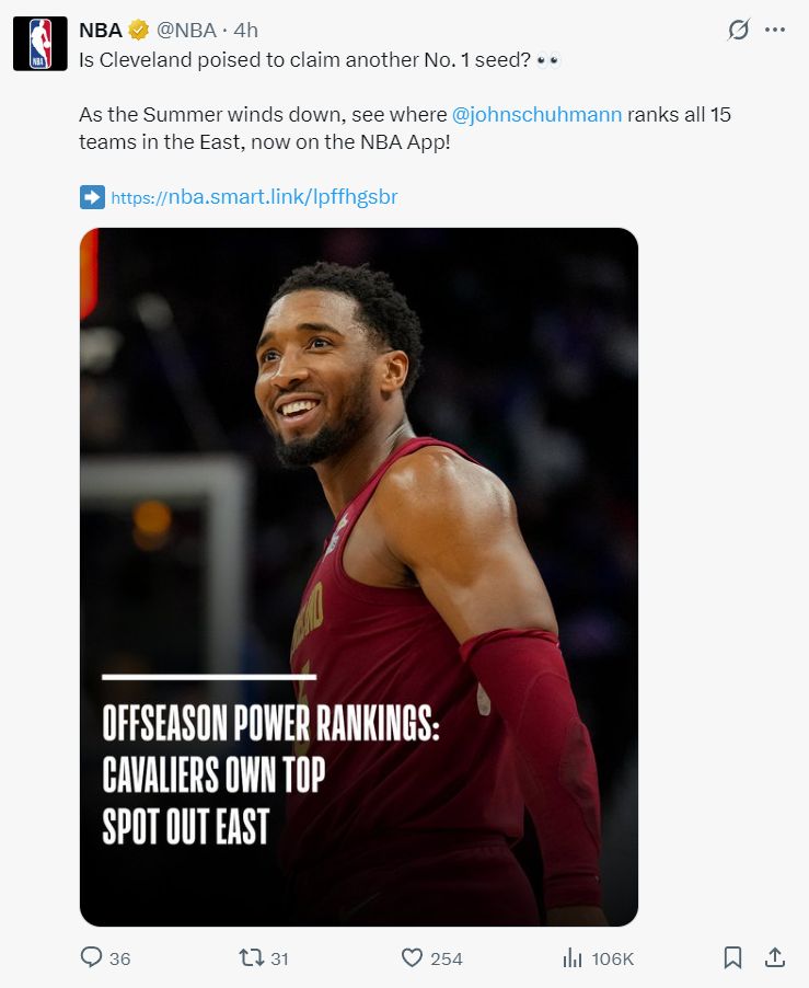 NBA官方东部实力榜：骑士第一 魔术两运作升第三 篮网5首轮秀却垫底