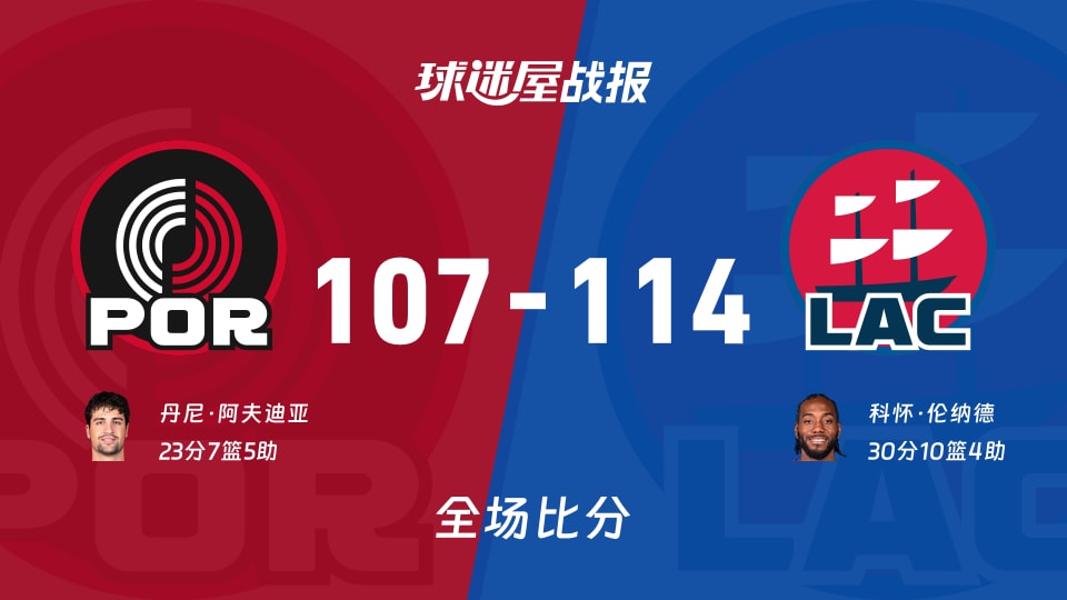 开拓者vs快船战报