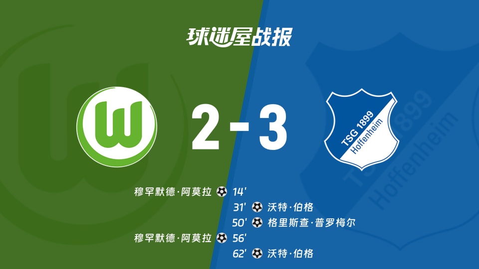 沃尔夫斯堡vs霍芬海姆比赛结果