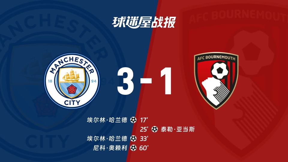 曼城vs伯恩茅斯比赛结果