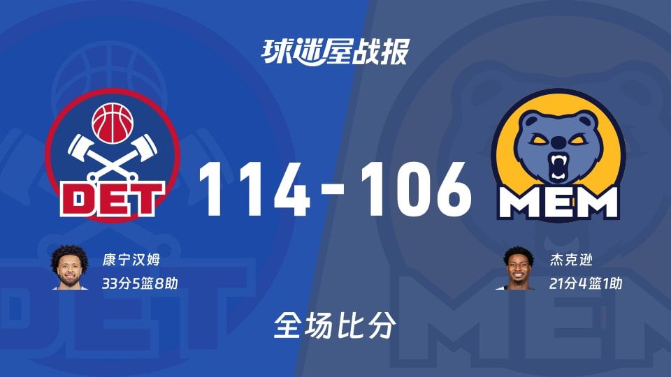 NBA常规赛：康宁汉姆33+5+8，活塞以114-106战胜灰熊