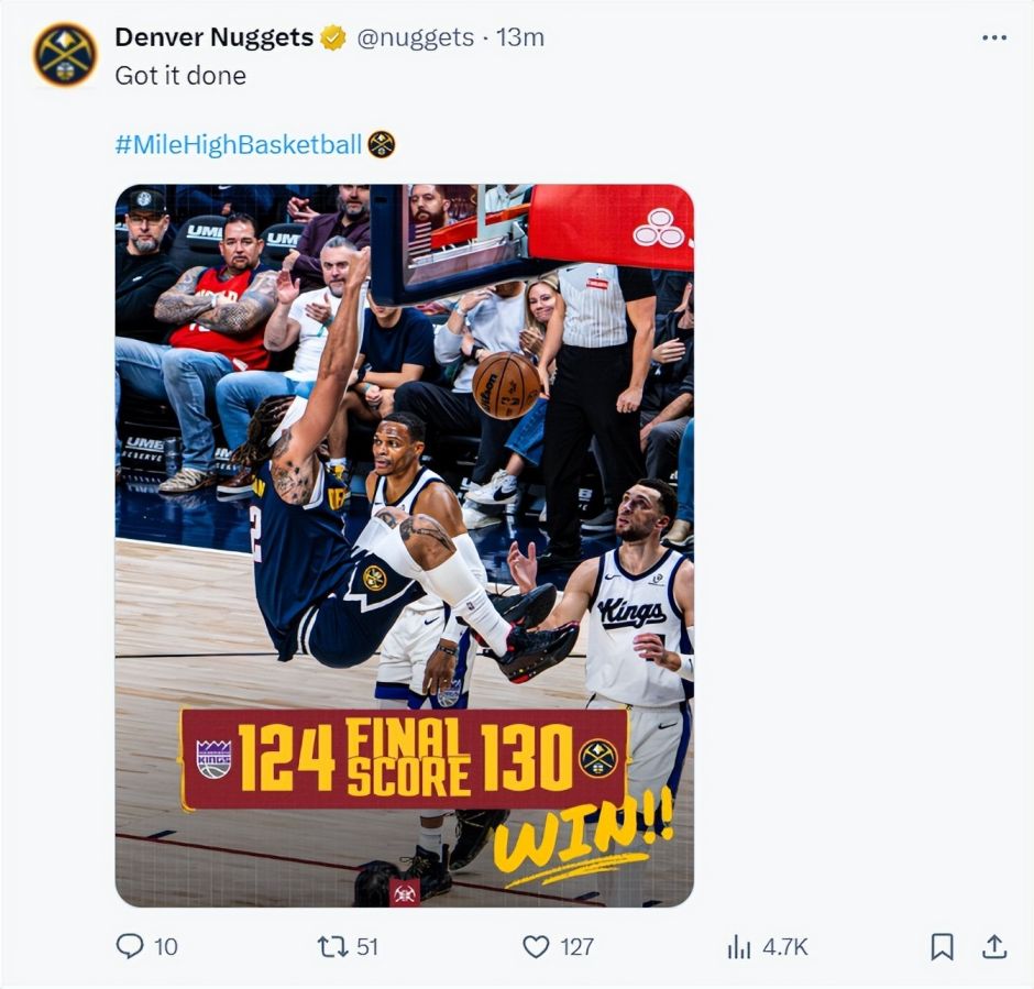 轰34+14再刷纪录！约基奇在场+18过于无解 掘媒：剑指第四次MVP