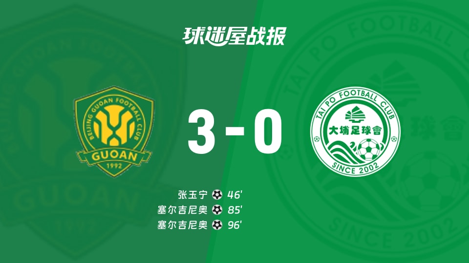 北京国安vs大埔比赛结果