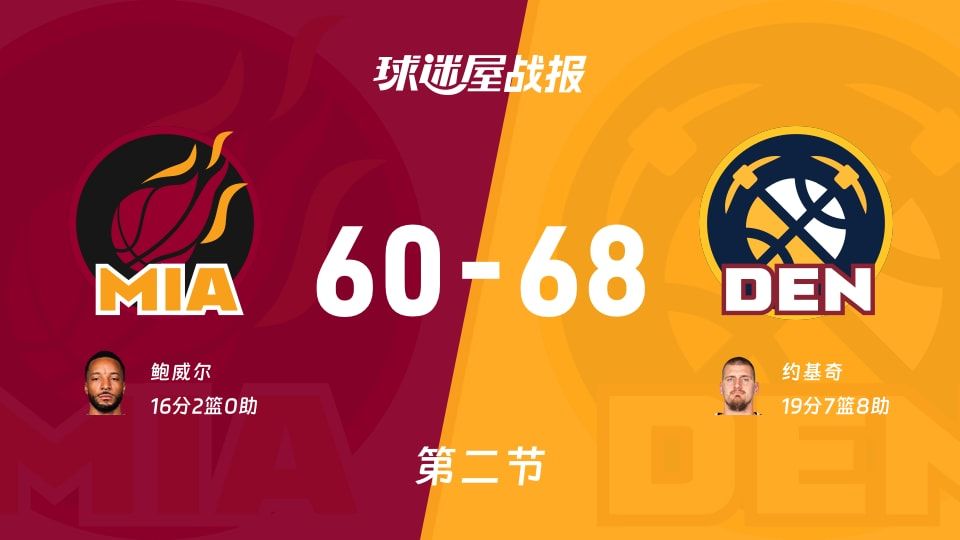 热火vs掘金第二节战报