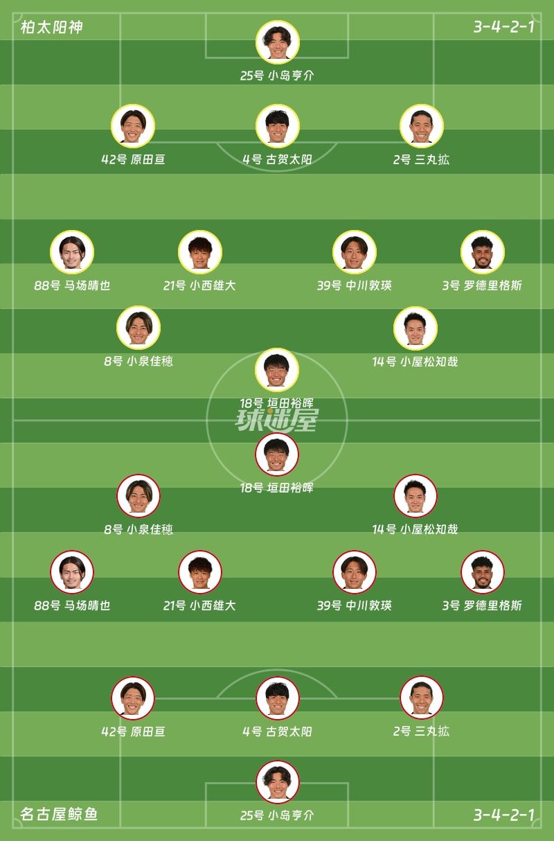 柏太阳神vs名古屋鲸鱼首发阵容