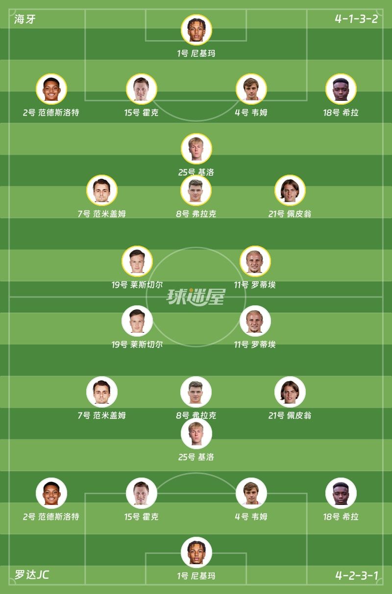 海牙vs罗达JC首发阵容