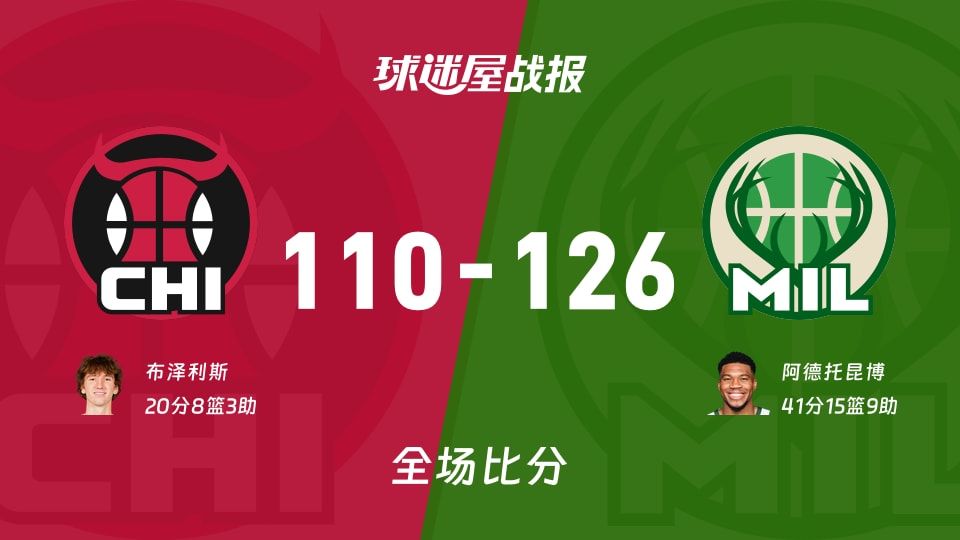 NBA常规赛:雄鹿以126-110战胜公牛,阿德托昆博41+15+9 NBA常规赛:雄鹿以126-110战胜公牛,阿德托昆博41+15+9