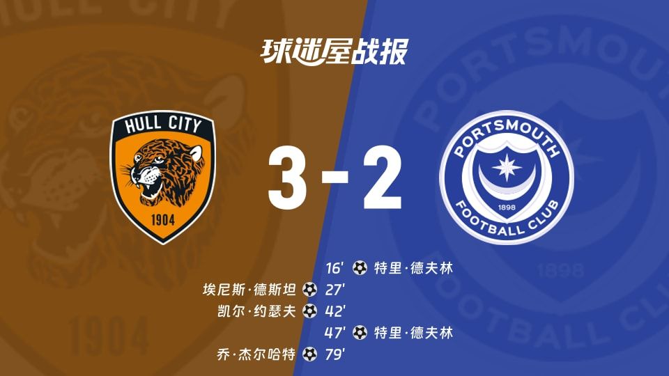 【英冠】赫尔城vs朴茨茅斯比赛结果:赫尔城(3-2)朴茨茅斯比分战报(2025年11月08日)