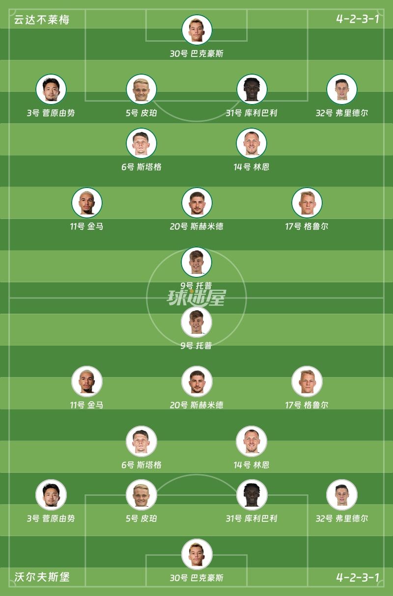 云达不莱梅vs沃尔夫斯堡首发阵容