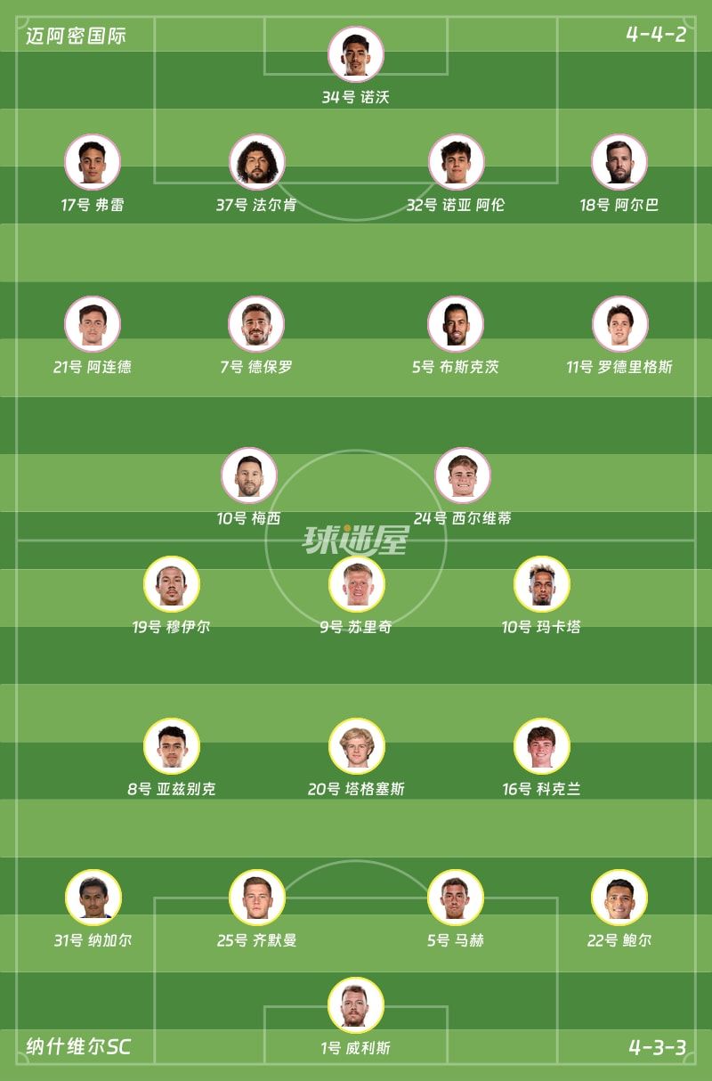 迈阿密国际vs纳什维尔SC首发阵容