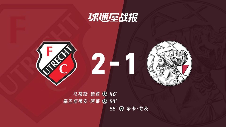 【荷甲】乌德勒支vs阿贾克斯比赛结果:乌德勒支(2-1)阿贾克斯比分战报(2025年11月09日)