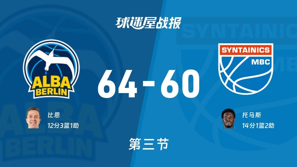 ALBA柏林vs中央德国：三节战罢，ALBA柏林64-60中央德国，托马斯得到14分