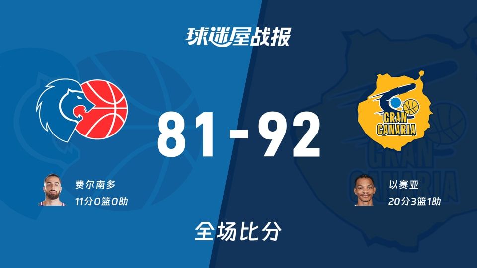 西篮甲常规赛:以赛亚20+3+1,大加那利以92-81战胜卢戈