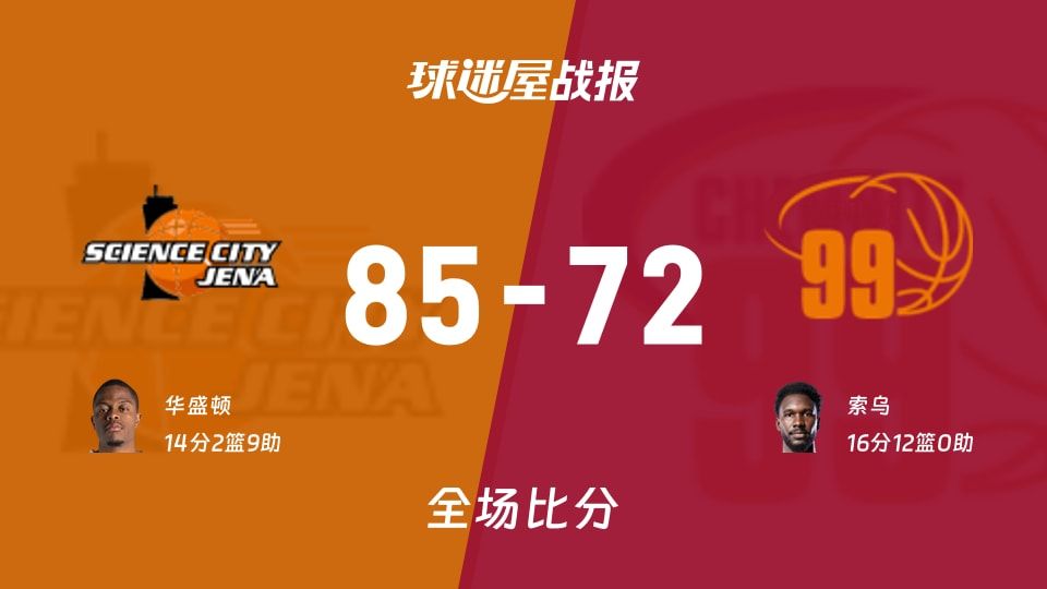 德篮甲耶拿vs开姆尼茨战报:85-72,华盛顿14+2+9