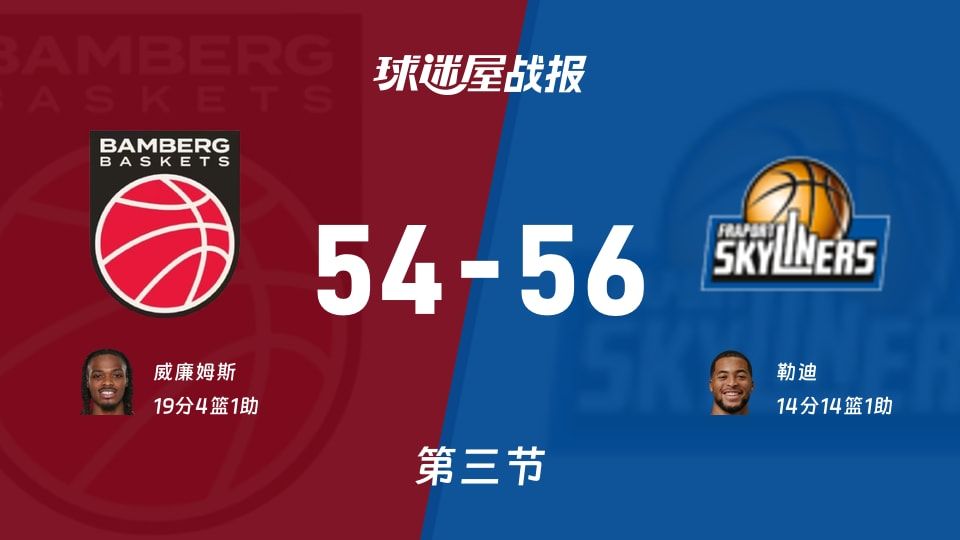 保罗沙vs法兰克福:三节结束,保罗沙54-56法兰克福,威廉姆斯得到19分