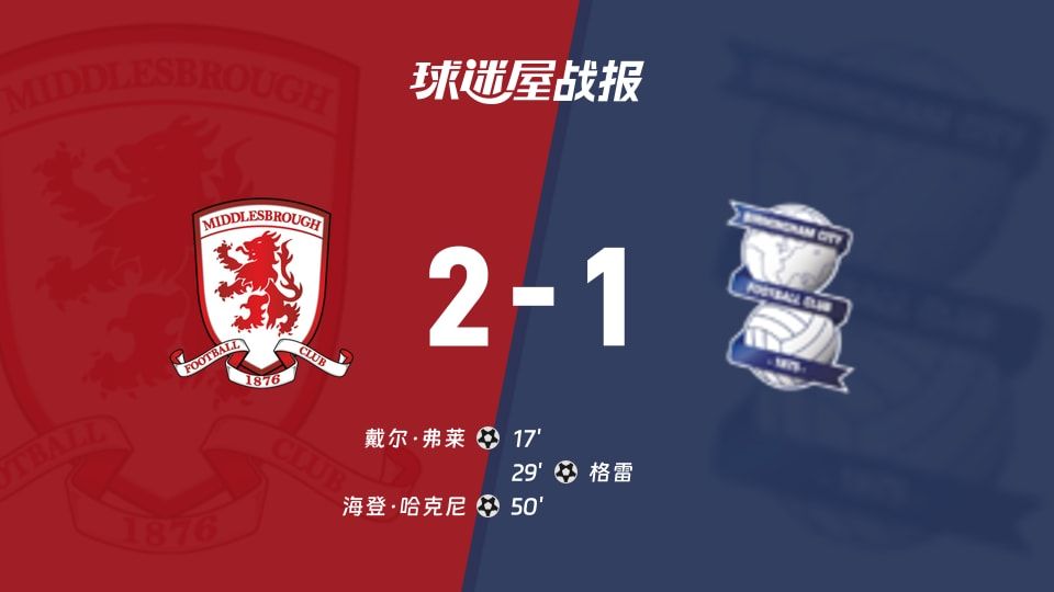【英冠】米德尔斯堡vs伯明翰比赛结果:米德尔斯堡(2-1)伯明翰比分战报(2025年11月08日)