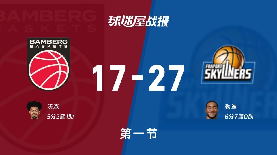 保罗沙vs法兰克福:首节战罢,保罗沙17-27法兰克福,勒迪得到6分