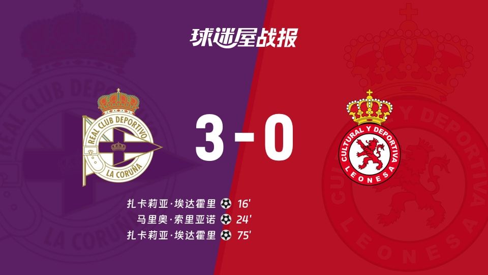 【西乙】拉科鲁尼亚vs利安尼沙比赛结果:拉科鲁尼亚(3-0)利安尼沙比分战报(2025年11月09日)
